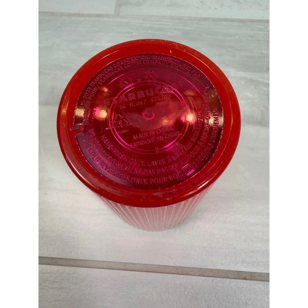 Starbucks Pink Pleated Ribbed Acrylic Cold Cup Tumbler 16oz 2023 Siren Logo